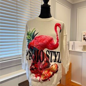 Flamingo Print Sweater - White